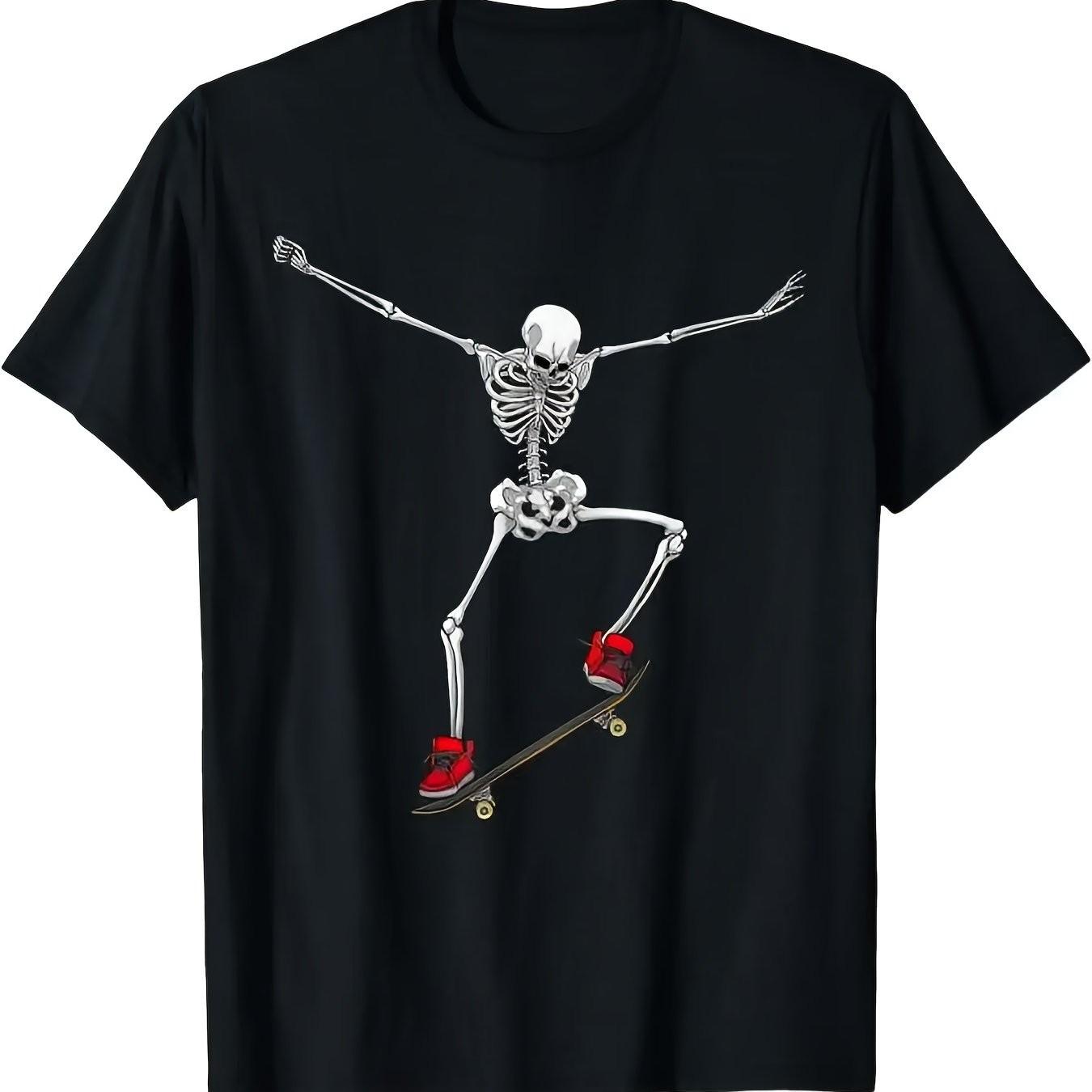 Skateboard Skeleton Graphic TShirt Men Women Cotton Breathable Streetwear Casual Daily Tee S