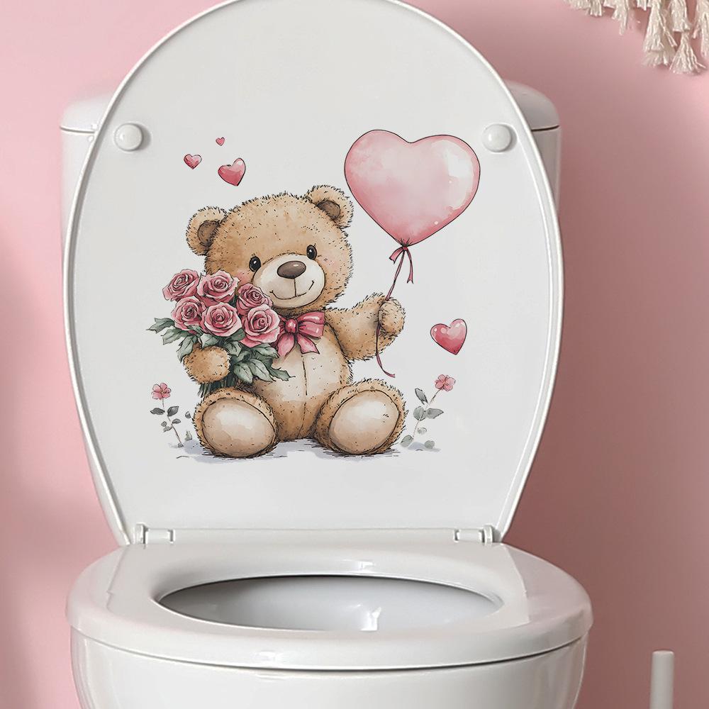 Pink Rose Balloon Teddy Bear Wall Sticker Self-Adhesive Removable Living Room Hallway Dorm Home Decor