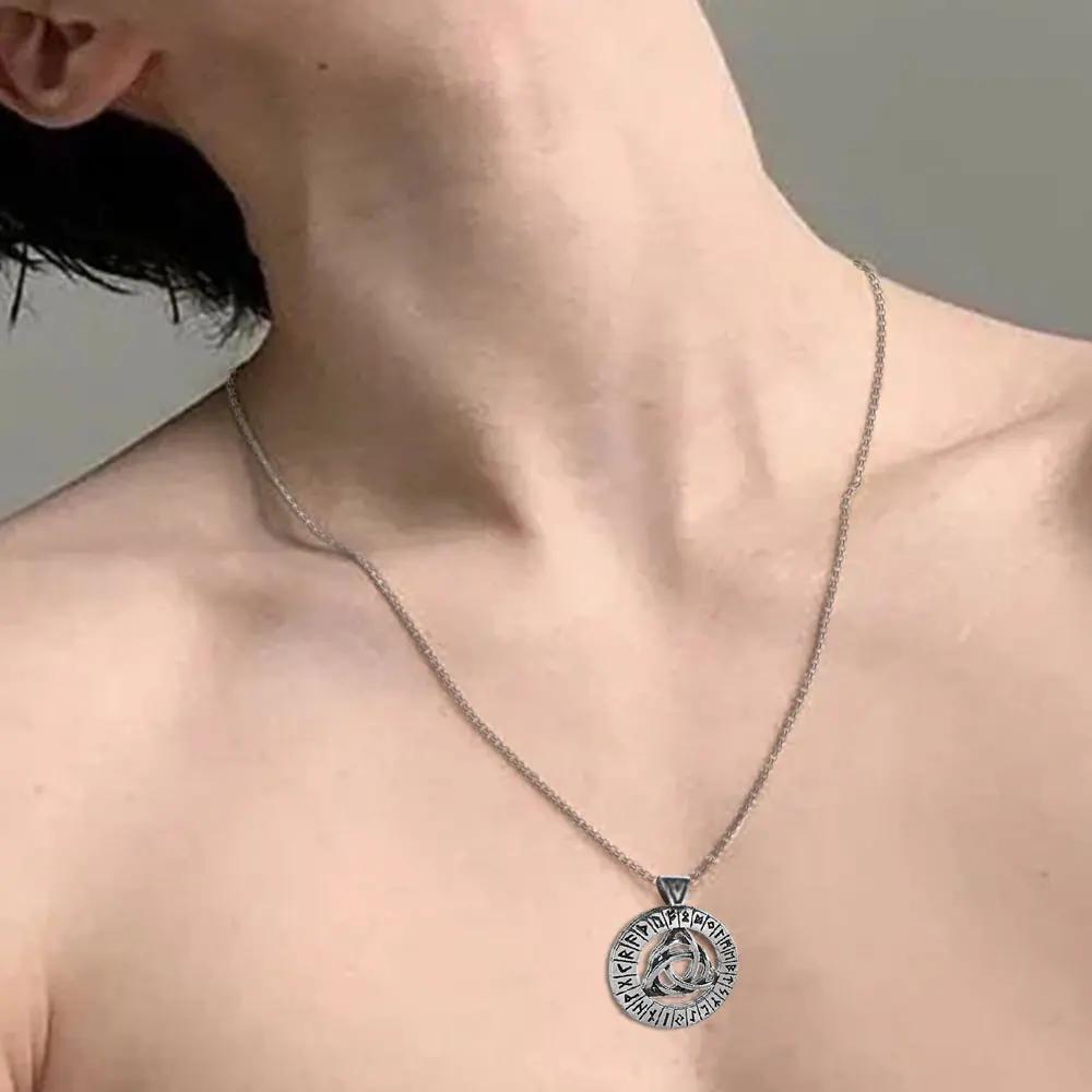 YILUOCD Viking Nordic Rune Necklaces for Men Stainless Steel Trinity Celtic Knot Pendant Amulet Pagan Norse Runes Jewerly