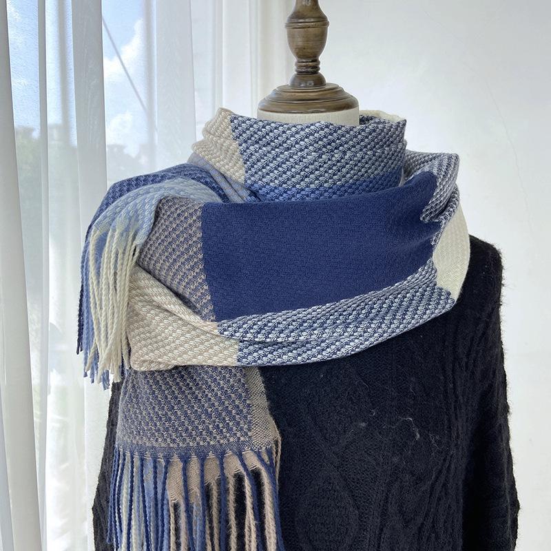 Women's Cashmere Scarf Green Plaid Vintage Winter Korean Thick Warm Long Tassel Shawl Neck Christmas Gift Fashion Accessories