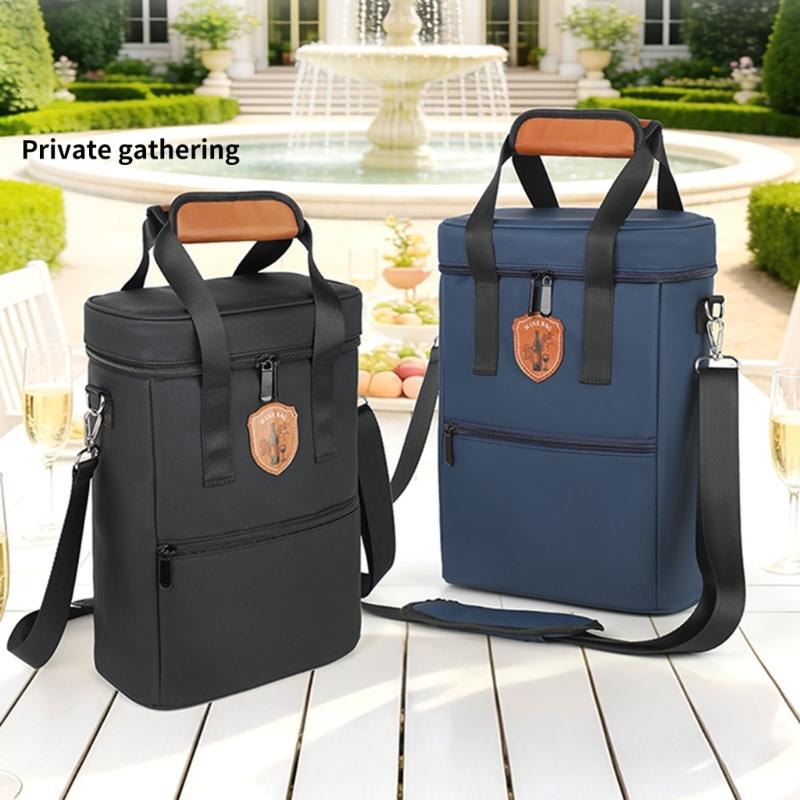 Elegant Bottle Insulated Container With Secure Design For Picnics Parties And Travel Holds 2 Bottles In Black Gray steelblue