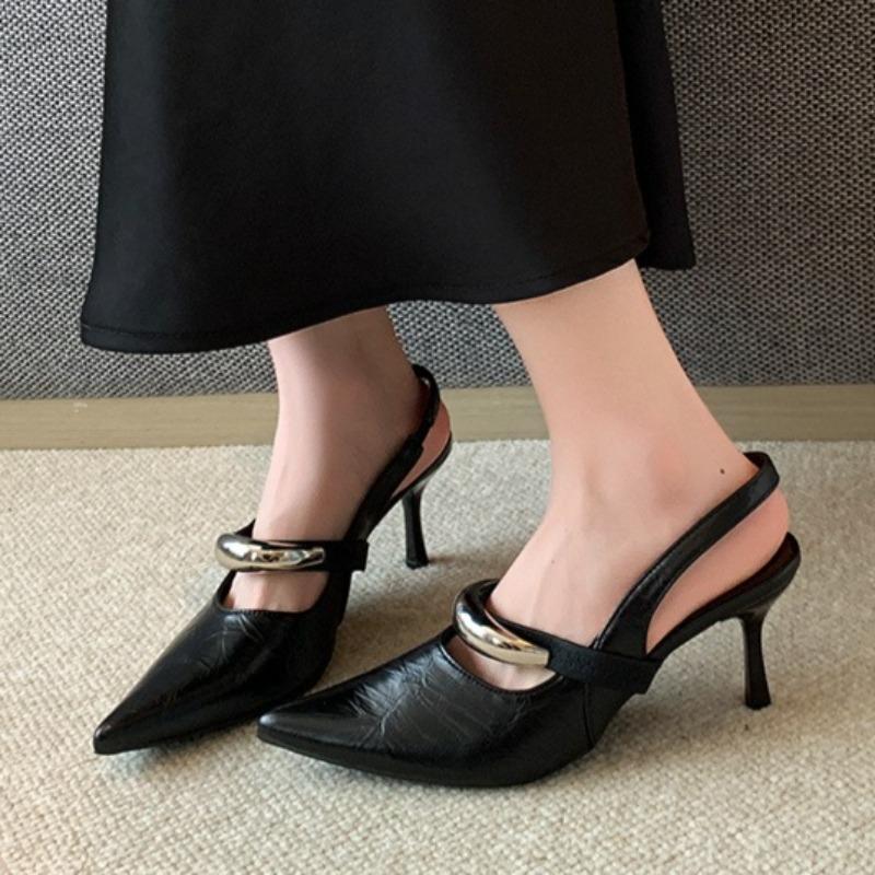 2025 Summer French Pointed Stiletto High Heel Closed Head Sandals Women's New Temperament One-line Strap Single Shoes Plus Size