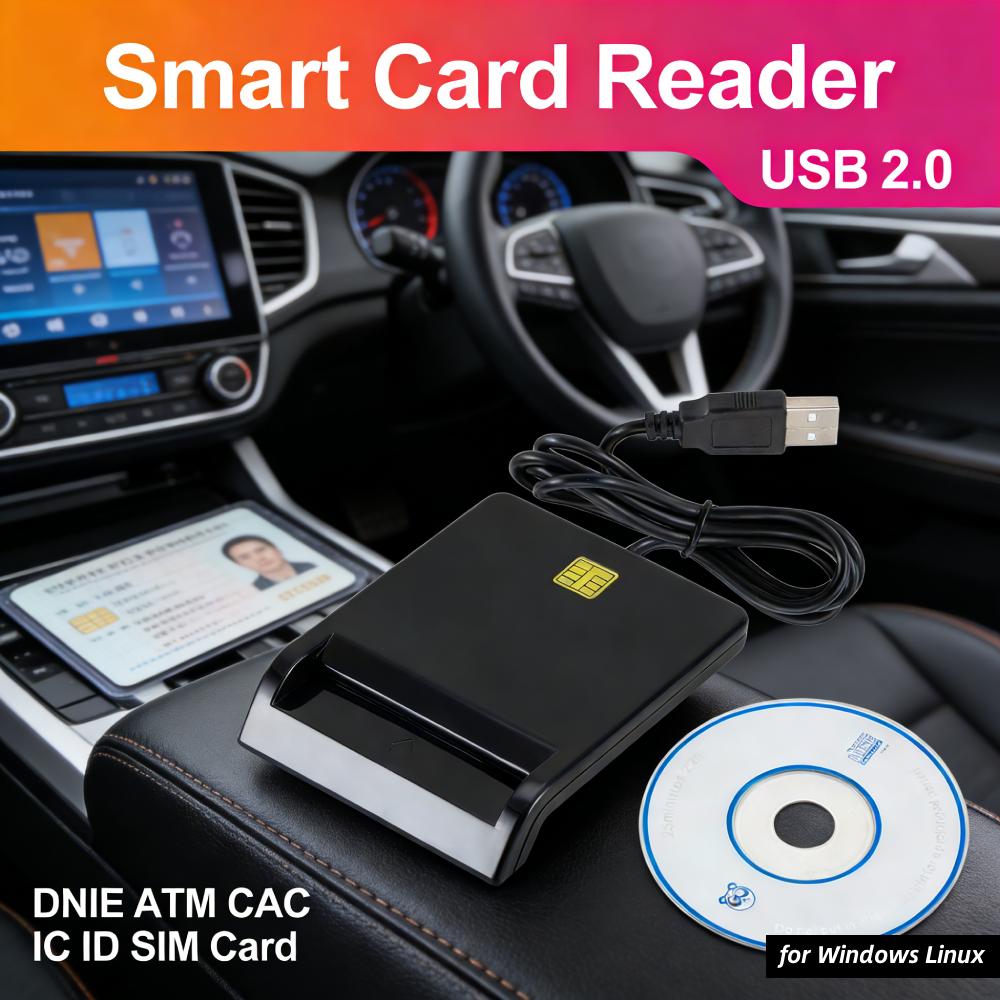 Portable USB 2.0 Smart Card Reader DNIE ATM CAC IC ID Bank SIM Card Cloner Windows Linux Support LED Indicator No External Power
