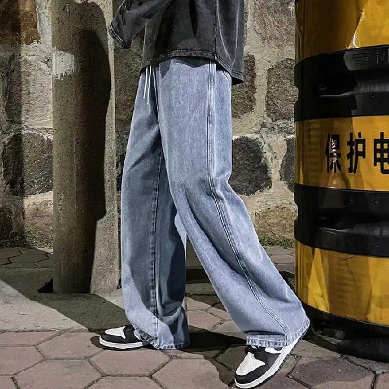 Móda Pánské Jednobarevné Džíny Volné Rovné Korejské Vintage High Street Hip-hop Y2K Ležérní Denní přetahovací široké kalhoty