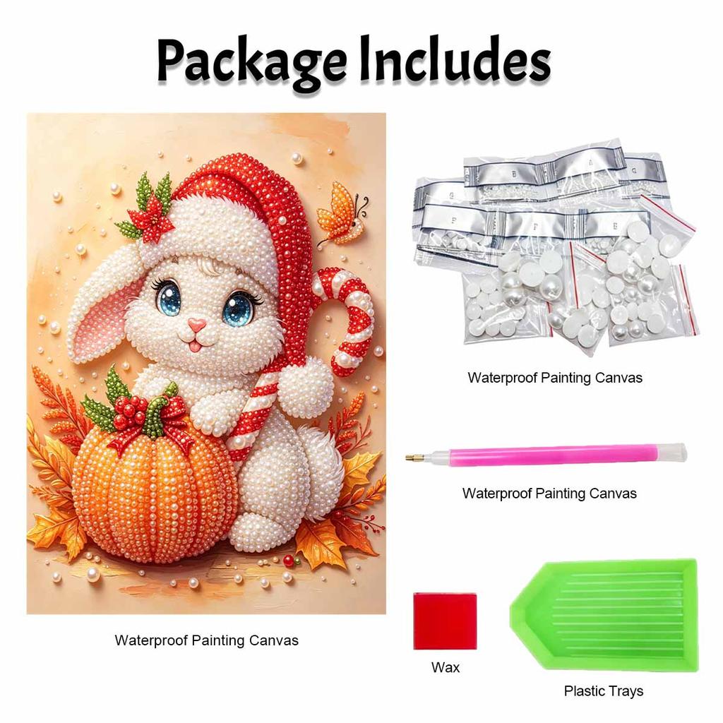 DIY Pearl Bead Painting Kit Cute Bunny Pumpkin Christmas Stress Relief Craft Frameless 3D Canvas Art for Adults Home Decoration Gift