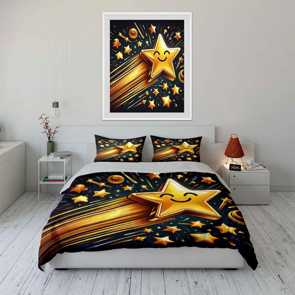 Golden Star Decoration Set Bedding Set with 1 Duvet Cover 2 Pillowcases Single Double King Queen, Gift