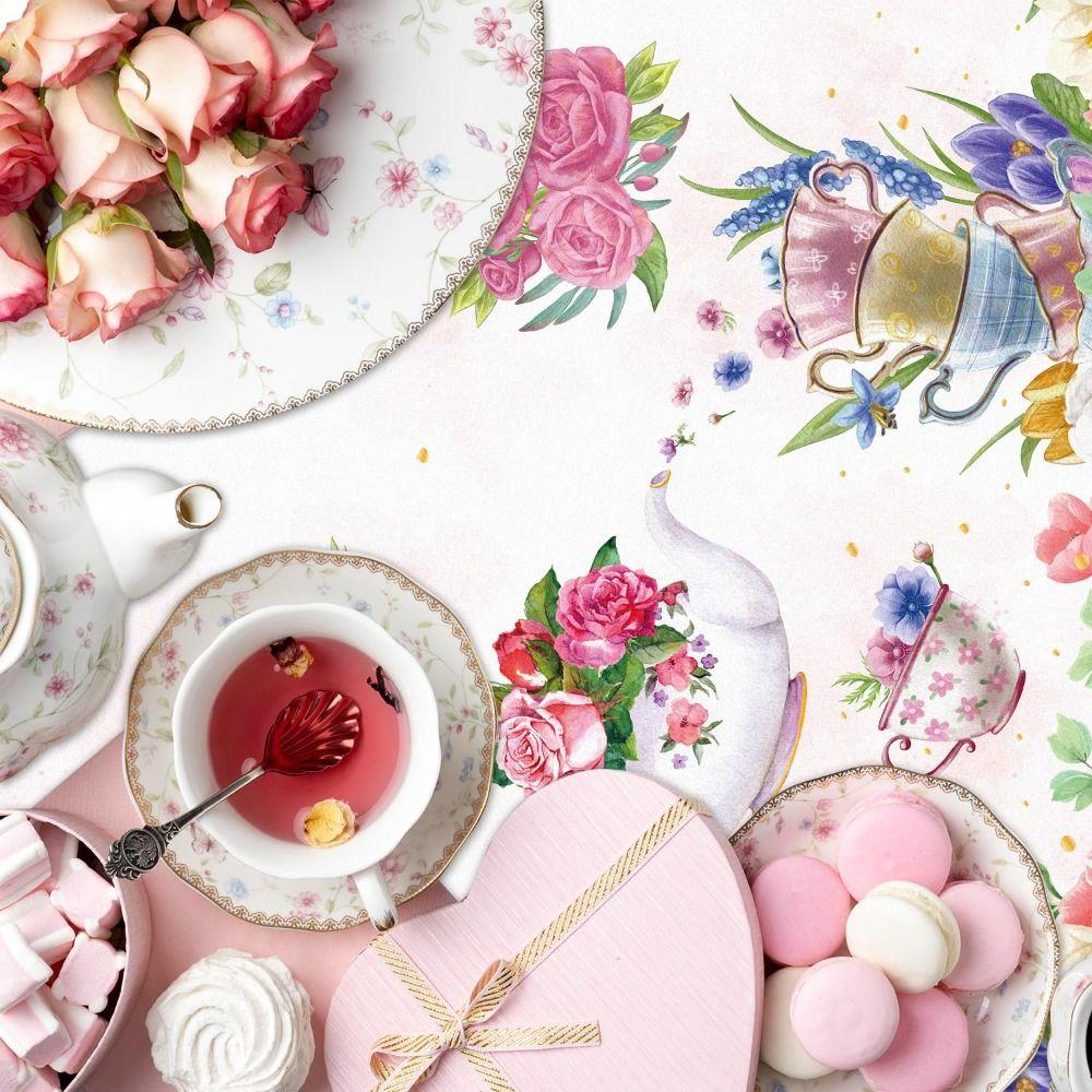 New Tea Party Decoration Floral Tablecloth Waterproof Reusable Table Cover Rectangle Shape DIY Table Mat Party