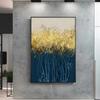 Blue Trees with Golden Leaves Poster Print Canvas Painting Modern Abstract Luxury Picture for Living Room Home Decor Cuadros