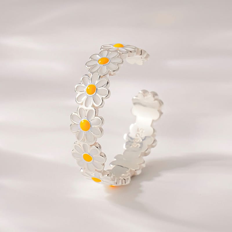 

JEWNEL Срібло925 Епоксидна Квітка Маргаритки Срібний Ланцюжковий Перстень Silver