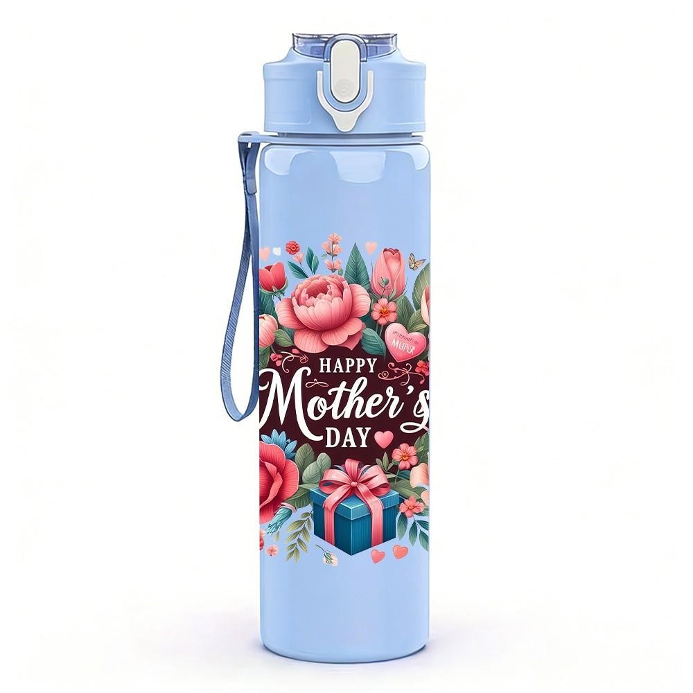 1PC Retro Floral Bouquet 750ml Color Plastic Sports Water Bottle Leakproof Flip Straw Lid Suitable for Sports Office Home Use