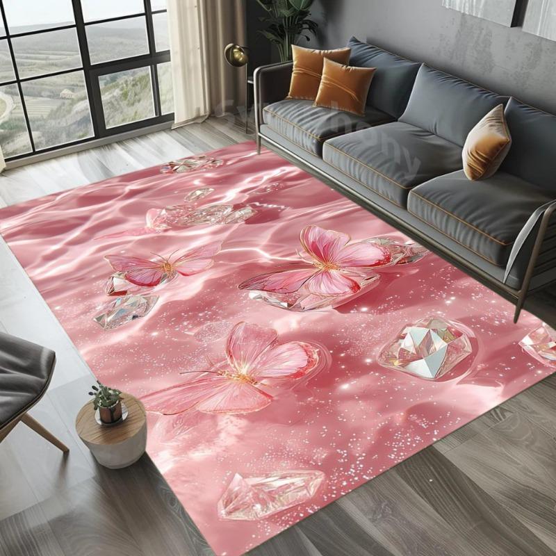 Teppich Schmetterling Diamantmuster Matte Rosa Thema Teppich Glitzer-Effekt Wohnzimmer Bodenmatte Heimdekoration Innenbereich Mode