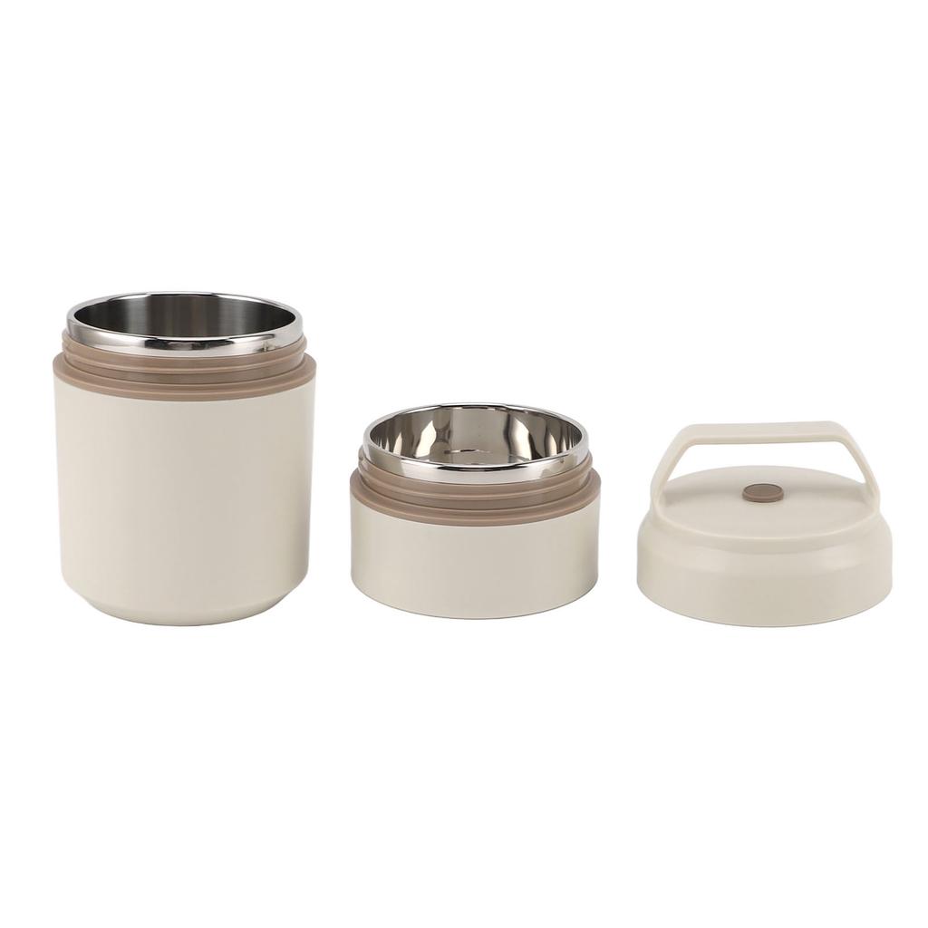 Stainless Steel Insulated Food Jar Double Layer 620ml Capacity Leak Proof Lid Insulated Food Container Wide Mouth Beige
