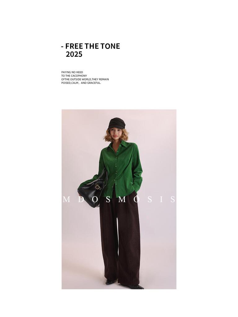 Autumn-Winter Women's Washed Corduroy Slim Fit Long Sleeve Shirt