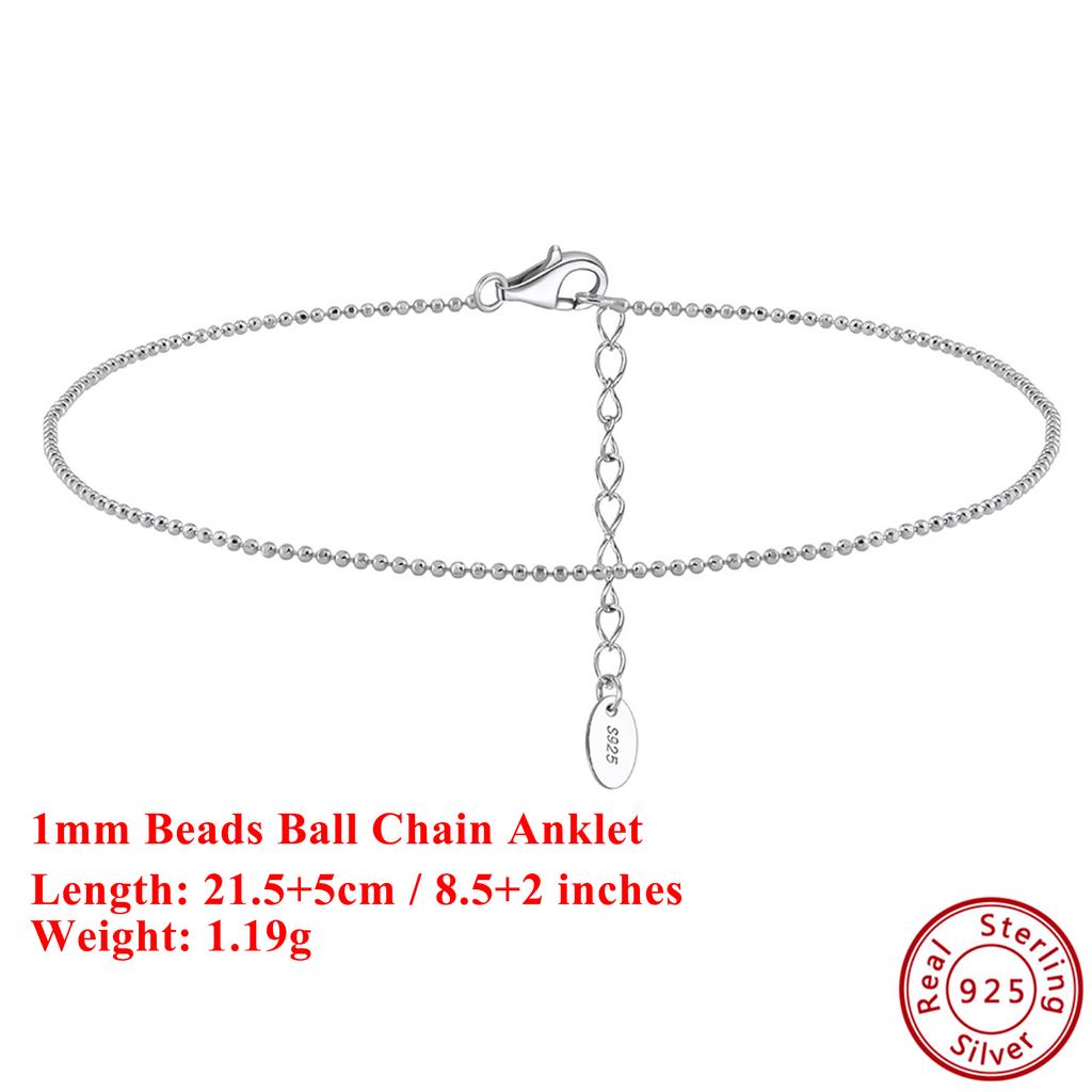 Effie Queen 925 Pure Silver 14k Gold 1mm Beads Ball Chain Anklet Simple Jewelry for Women Summer Beach Banquet Party Gift SA80