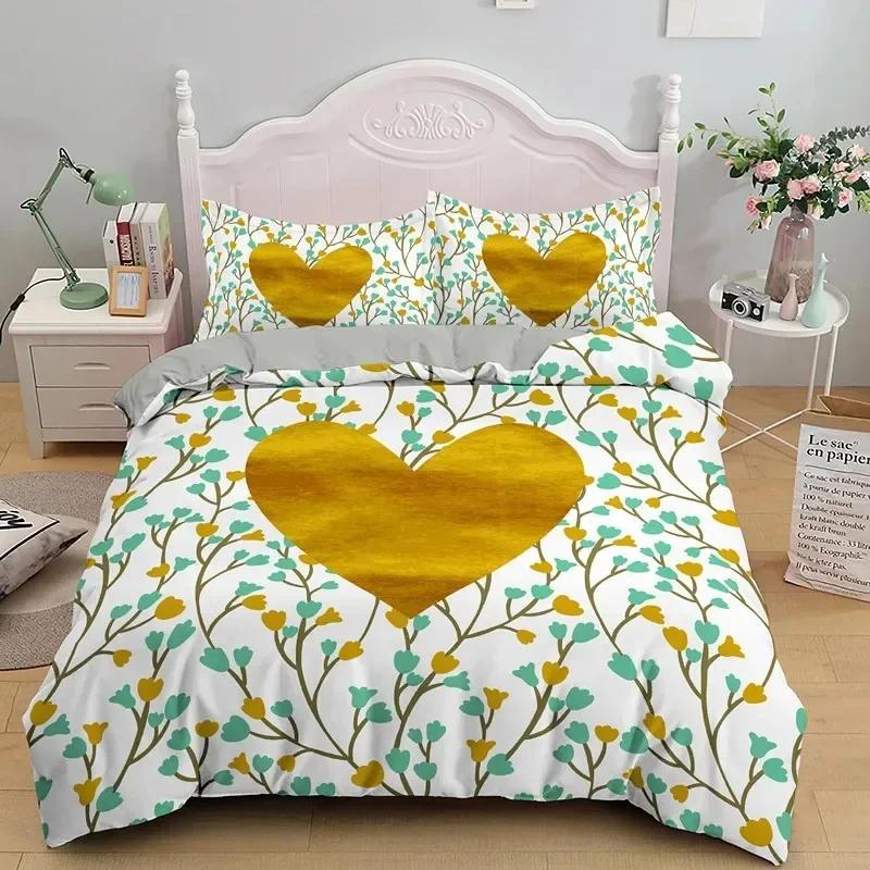 Luxury New 3D Print Love Heart Romantic Theme Valentine'S Day Bedding Set Boys Girls Twin Duvet Cover Pillowcase Bed Kids Adult