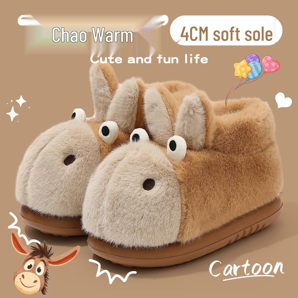 Cartoon Cotton Non-Slip Slippers for Women, Cozy Winter Home Shoes, Durable Closed-Heel Warm Footwear for Autumn & Winter.