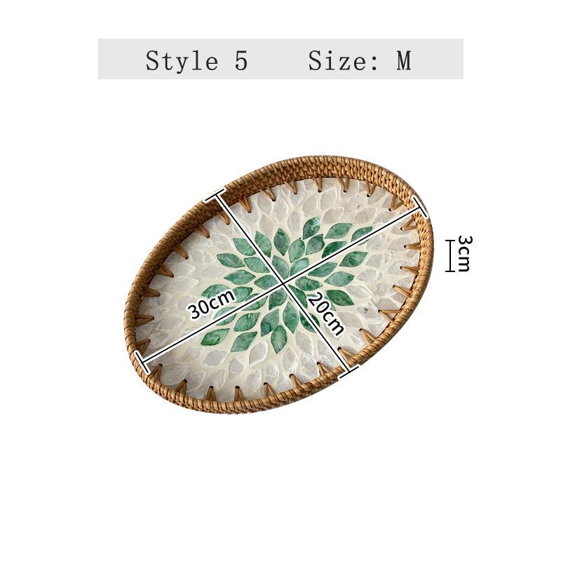Rattan color inlaid shell storage basket living room light luxury storage basket fruit snack plate entrance key storage tray