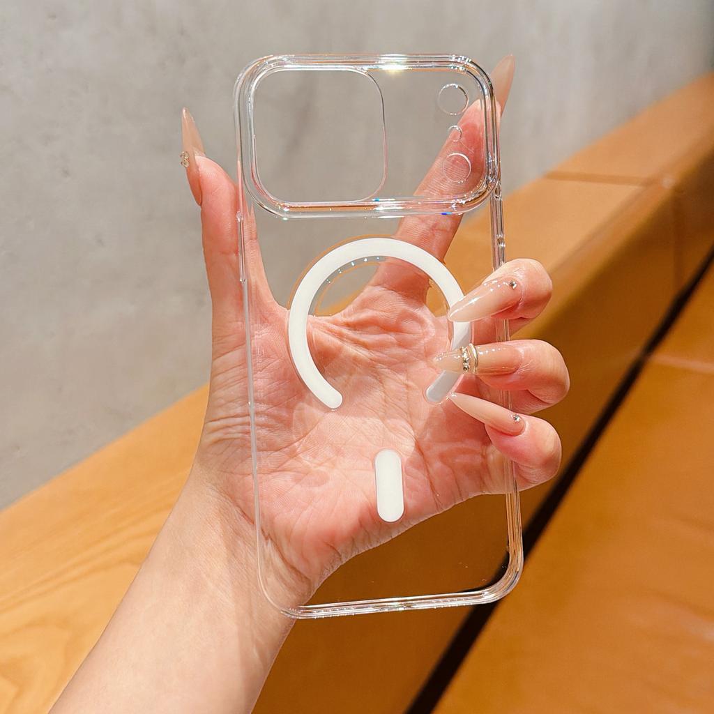 Magnetic Transparent Phone Case for 15 16 17 18 Pro Max 17 Air Clear PC Hard Phone Cover For Magsafe Wireless Charging