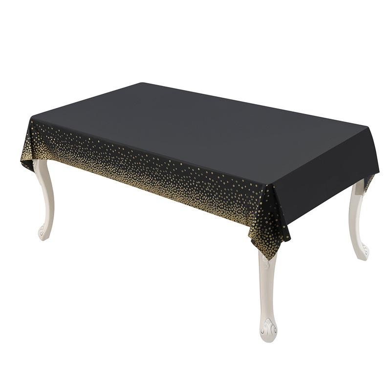 Black Gold Dot PEVA Tablecloth - Rectangular, Disposable, Waterproof, Oil-Proof for Festival Party Decoration