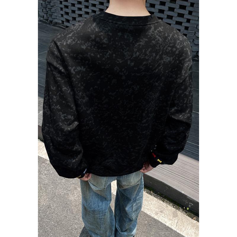 Men S Loose Fit Embroidered Crew Neck Pullover Sweatshirt Plus Size