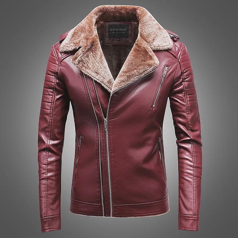 Herren-Lederjacke – PU-Motorrad-Stil mit warmem Samtfutter
