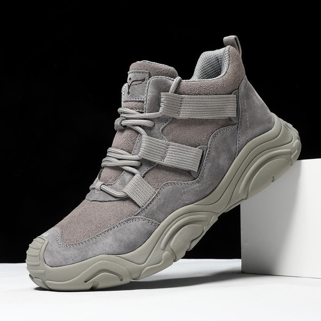 Men's High Top Sneakers High Quality Suede Casual Shoes Outdoor Non Slip Hiking Boots Lace Up Platform Booties Botas Para Hombre