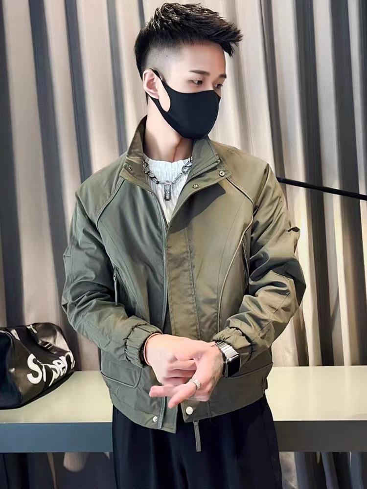 

Men s coat new 2025 trendy brand tooling stand-up collar jacket ruffian handsome men s clothing autumn and winter casual short top M recommends 90-55kg