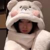 Cute Bear Hat Scarf Gloves One-piece Set for Women In Winter Warmth Plus Velvet Thickened Cycling Cold Proof Scarf
