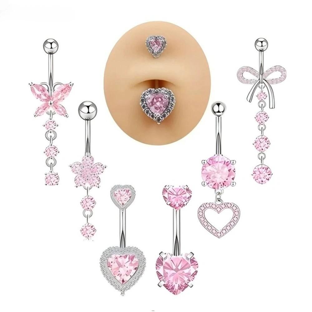 Heart Shape Belly Button Ring Pink Zircon Dangle Belly Ring Navel Piercing Jewelry  Body Jewelry