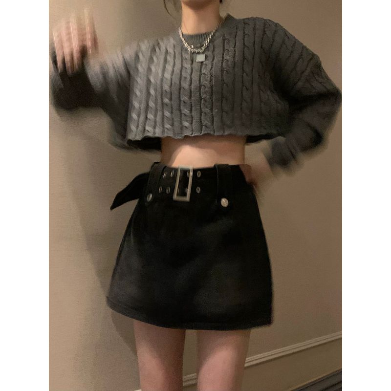 Kumikumi Washed Autumn Sexy Sheath Denim Skirt