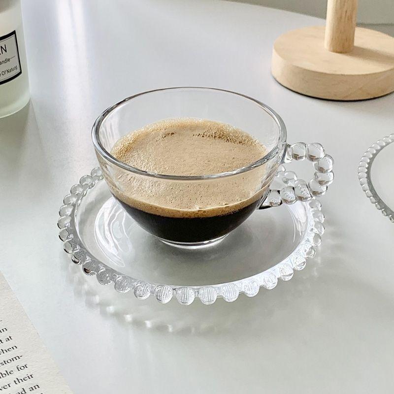 220ML Beaded Glass Beaded Dish Milk Coffee Cup Set Afternoon Tea Cup Transparent Concentrated Coffee Cup Coffee Table Decoration