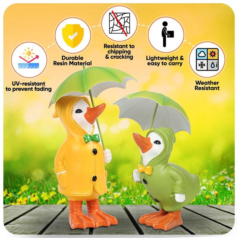 AEE4-2PACK Dilly And Dally Garden Ducks With Detachable Umbrella Garden Ornaments Outdoor Novelty Standing Sculpture