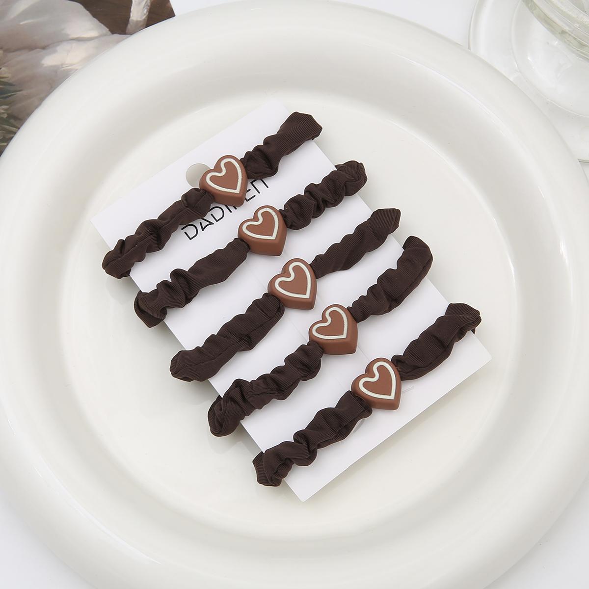 

4 см 5 шт./пакет Новое поступление женская мода сердце ткань повязка для волос веревка эластичные аксессуары для волос темно-коричневого