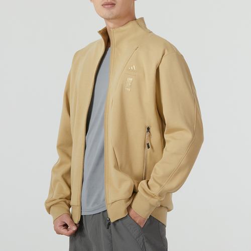 adidas Solid Color Logo Stand Collar Long Sleeve Khaki Jacket for Men
