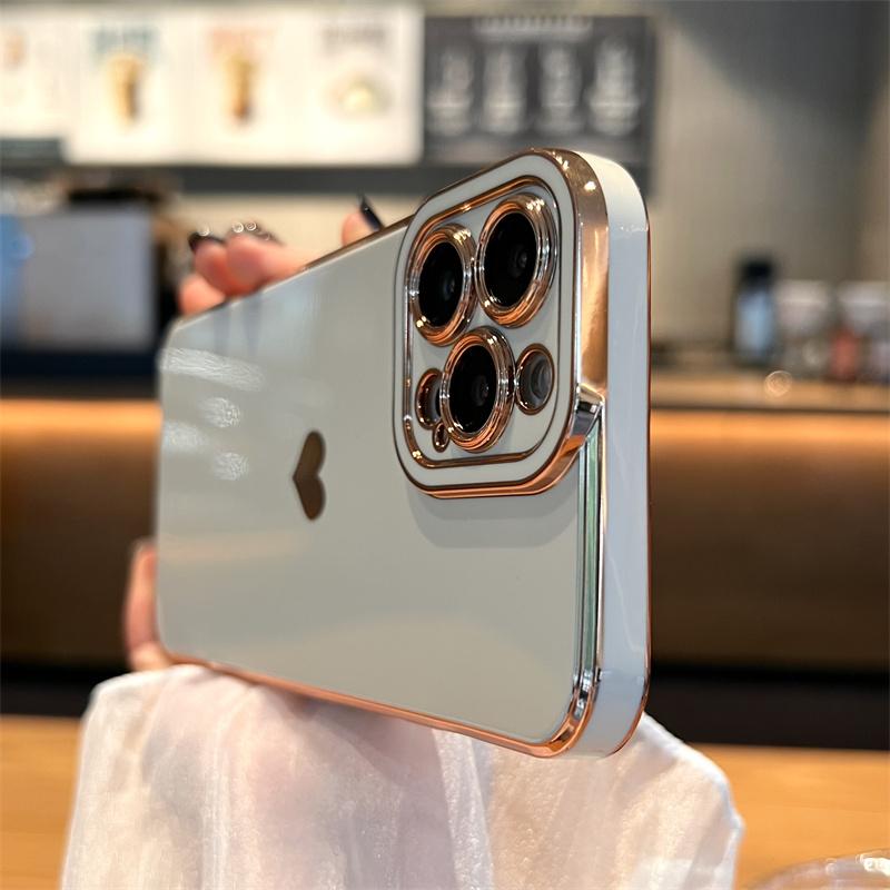 Custodia per telefono a forma di cuore d'amore placcata per Iphone 14 13 11 12 Pro Max Xs Max Xr 14 Plus Morbida Antiurto Placcatura Copertura Bumper Viola