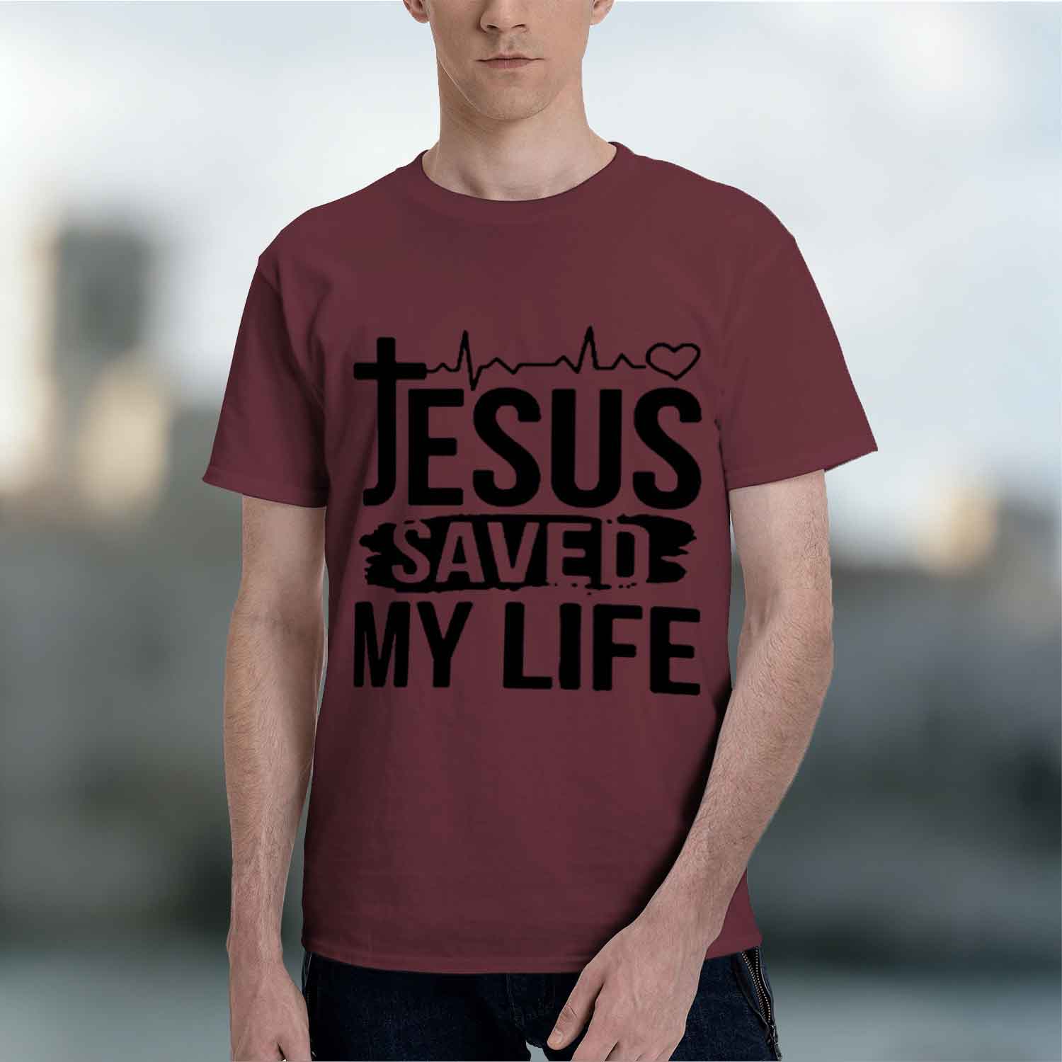 2026 New Model Summer Unisexs 100 Cotton Casual Loose Size Jesus Saved My Life Print Round Neck Short Sleeved Tshirt S
