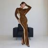 Spot European Beautiful Women Autumn and Winter New Fashion Temperament Sexy Velvet Long Sleeves Thin Hip Dress