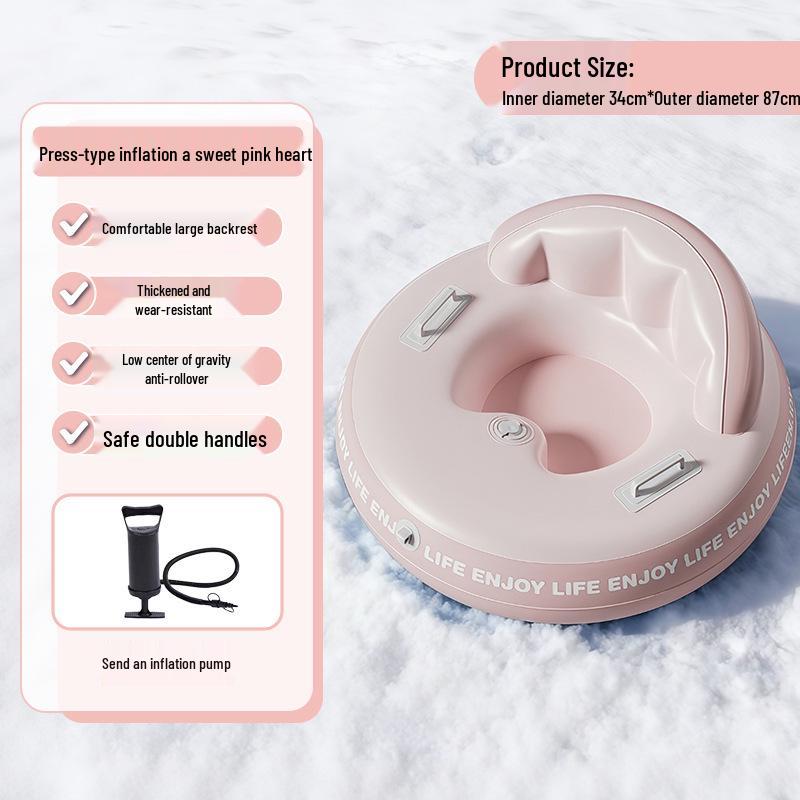 Durable Inflatable Snow Tube with Backrest & Handles - Wear-Resistant & Explosion-Proof Design