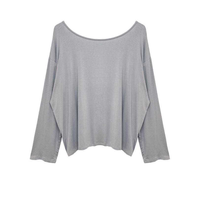 

Idle Style Knotted Long Sleeve Loose Breathable Yoga Clothes Gray One size