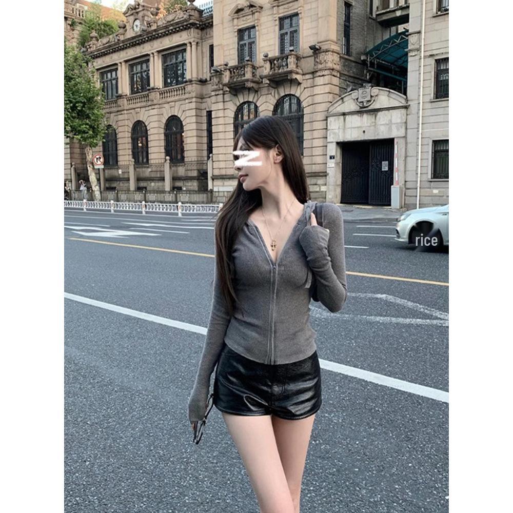 Jaqueta Curta com Capuz Estilo Coreano para Mulheres - Algodão Puro Slim Fit, Manga Longa, Top Esportivo Casual, Primavera/Outono 2025.