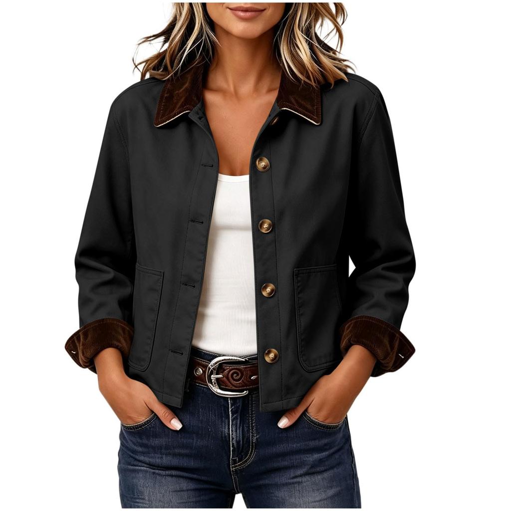 Damen Mode Lässig Lockere Passform Langarm Kurze Jacke Mantel Oberbekleidung für den täglichen Gebrauch