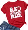 Red Ribbon Week Women We Wear for Awareness TShirt Funny Short Sleeve Tops Simple Letters Style Crewneck Tops Tee Shirt Short