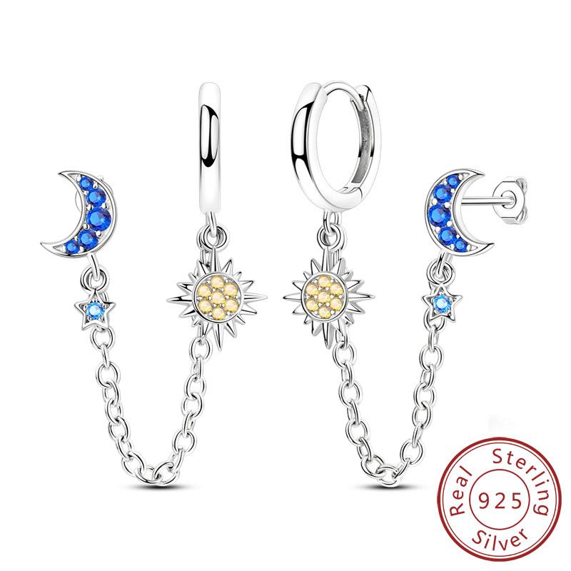 New 925 Silver Hoop Earrings Star Moon Stud Drop Earrings For Woman Party Wedding Accessories Fashion Jewelry Gift