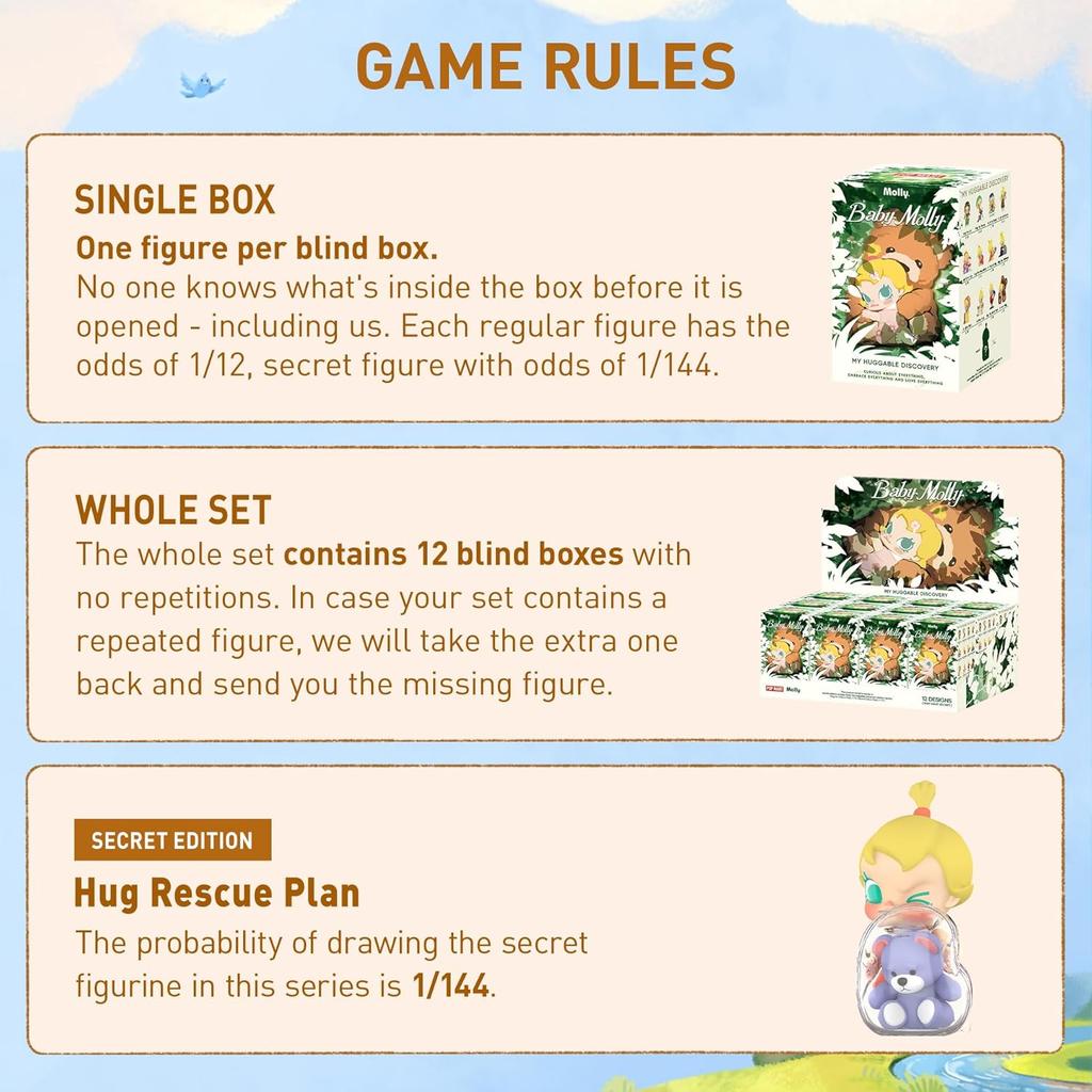 POP MART Baby Molly My Huggable Discovery Series Figures, 1 Pcs Blind Box Figures, Home Decorations, Holiday Birthday Gifts