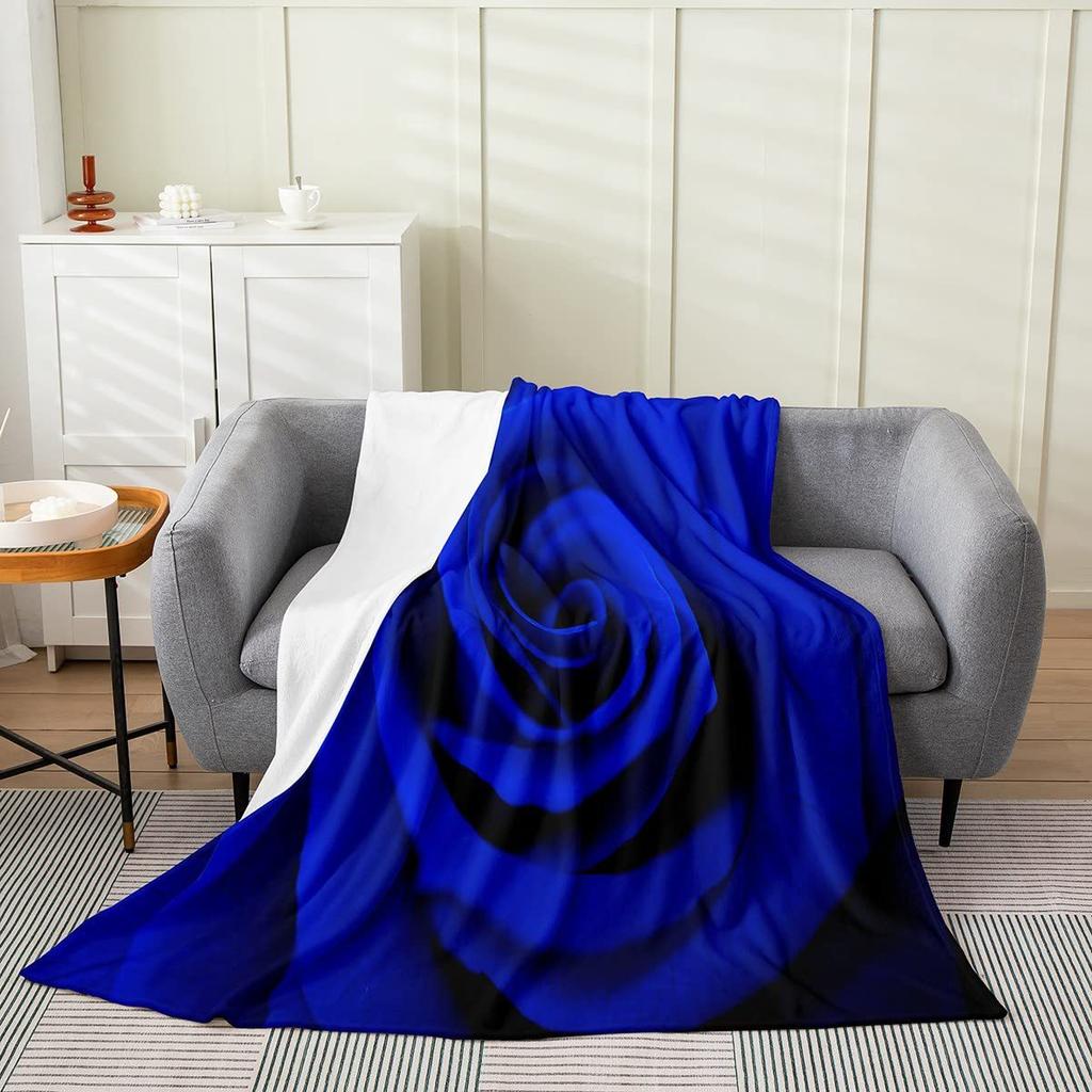 Blue rose flower Printed Blanket for Sofa Bed Travel Camping Living Room Office Conditioning Blanket for All Seasons Gifts