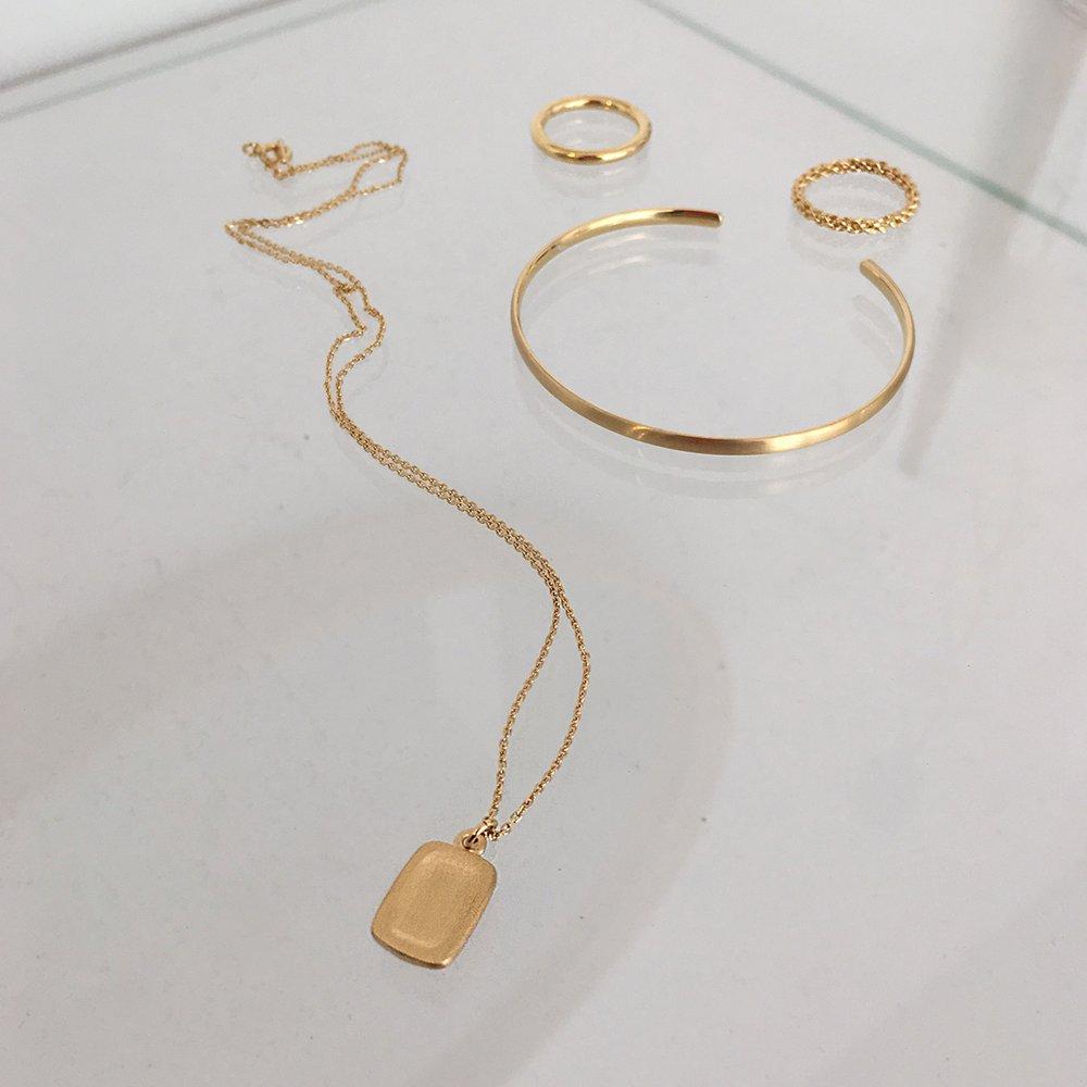[ Modern Like ] 14K Gf Square Coin Layered Necklace