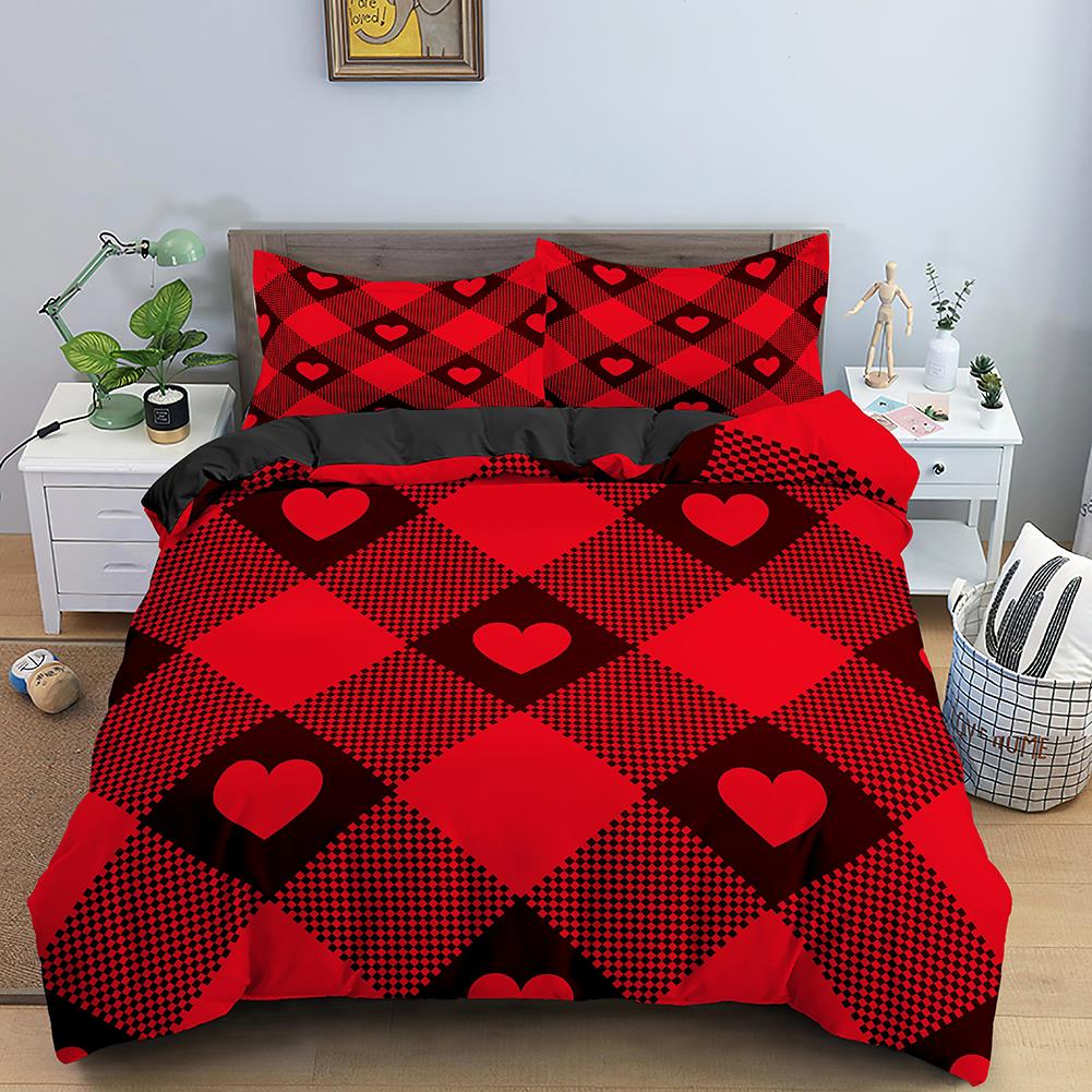Valentine'S Day Wedding Bedding Set 2/3 Pcs Luxurious Rose Love Heart Duvet Cover King 3D Red Rose Print Quilt Cover