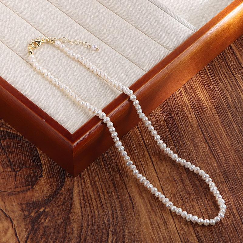 French Retro Natural Freshwater Pearl Necklace Women's Fashion Simple Temperament Neck Chain Sweater Chain Wholesale