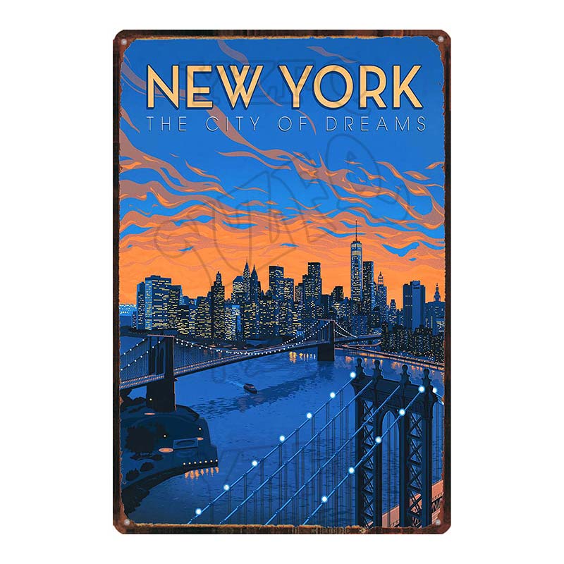[ YZFQ ] New York City Reiseplakette Metall Vintage Blechschild Reisesouvenir Wand Bar Zuhause Restaurant Dekor 30X20CM DU-3558A