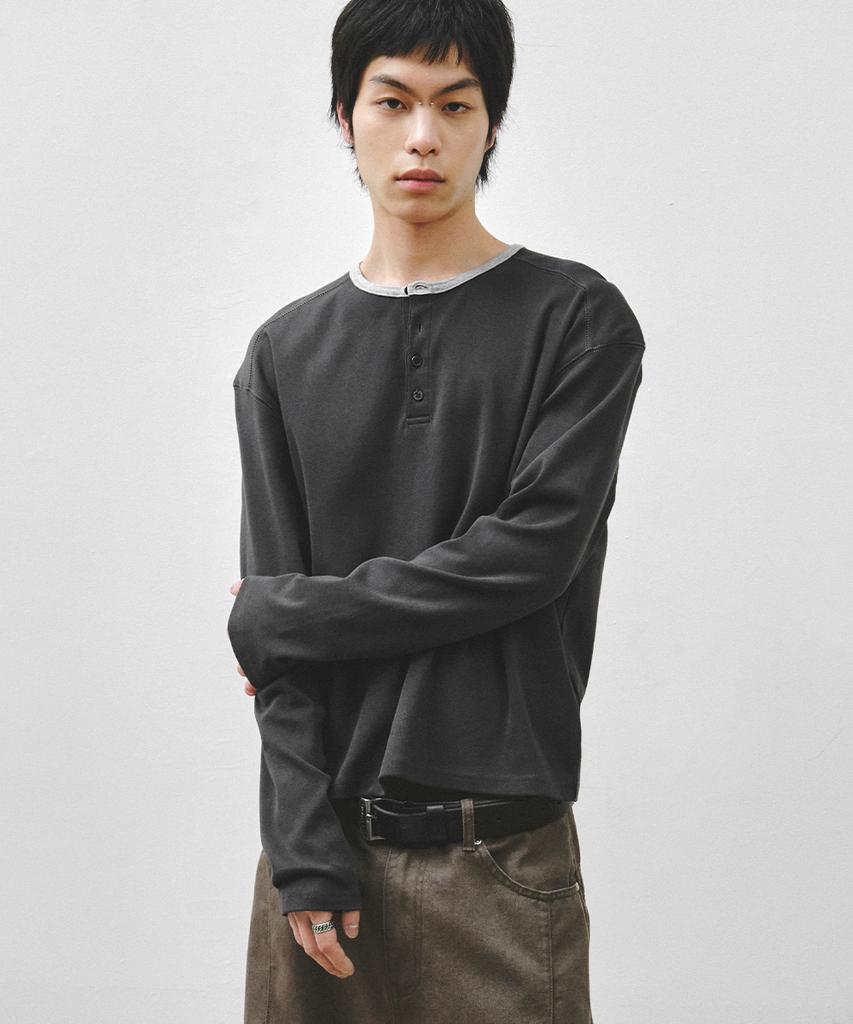 INTEMPOMOOD Coloring Henley Neck Long Sleeve: 2 Colors